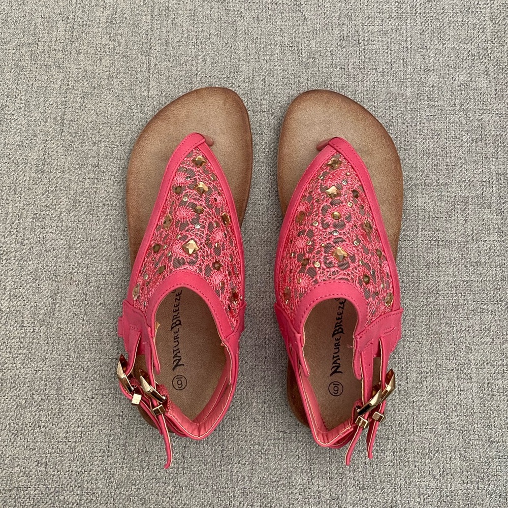 Coral Lace Rhinestones Women’s Thong Sandals✨